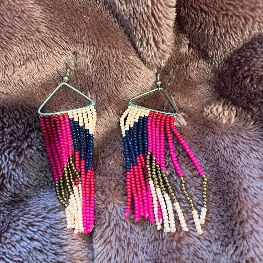 Multi-colored Dangle Fringe-style Earrings